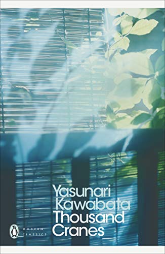 Book cover of Thousand Cranes by Yasunari Kawabata featuring a bamboo screen and leaves.
