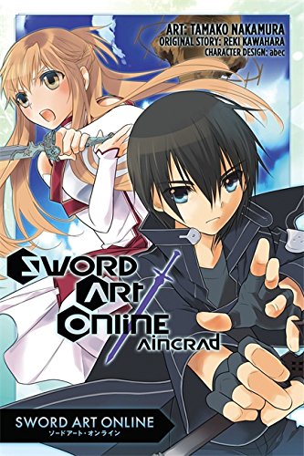 Manga cover featuring two anime characters, Kirito and Asuna, with swords.