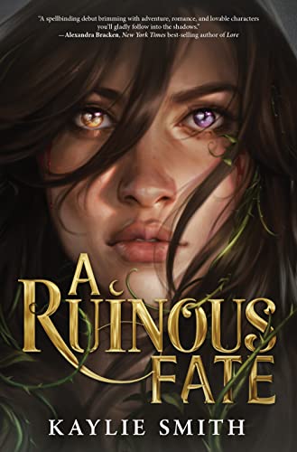 Book cover: close-up portrait of a woman with striking purple eyes.