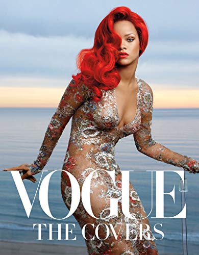 Rihanna on Vogue cover, wearing a floral patterned sheer dress.