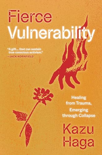 Book cover with a red hand-shaped flame and a flower on an orange background.