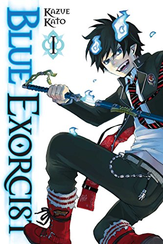 Manga cover featuring a boy with blue flames holding a sword, titled Blue Exorcist.