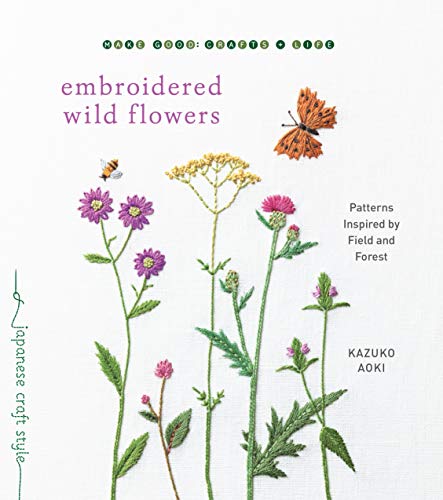Book with embroidered wild flower patterns on a natural background with Japanese style illustrations.
