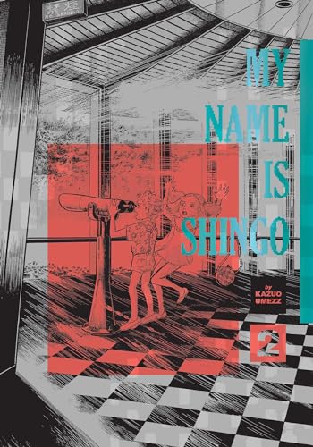 Manga cover with two figures in a train station, red and blue text.