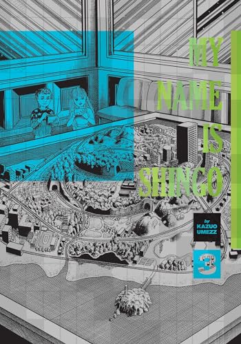 Manga volume cover: detailed cityscape with two figures and bold text.