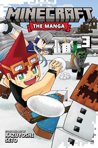 Cover art for Minecraft: The Manga Vol. 3 featuring characters having a snowball fight.