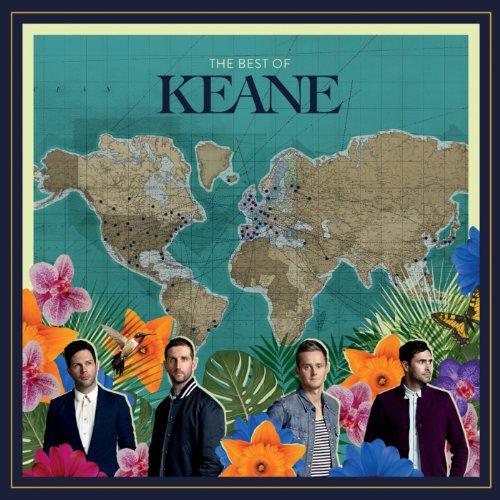 Album cover featuring the band Keane against a world map with tropical flowers.