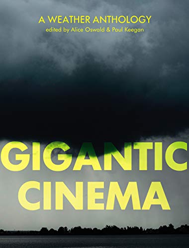 Book cover with yellow text, “Gigantic Cinema,” against a stormy sky.