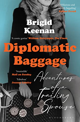 Book cover with woman in fur coat, luggage, and title "Diplomatic Baggage.