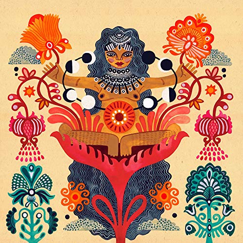 "CD cover art featuring a woman surrounded by vibrant, stylized flowers and foliage."