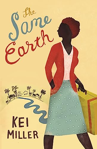 Book cover: woman in red cardigan with suitcase, illustrated landscape.