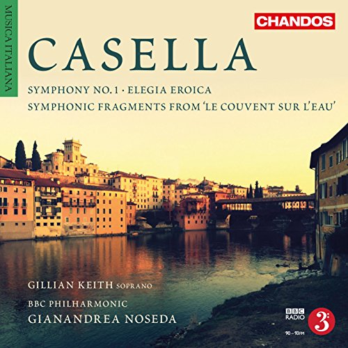 CD cover for Casella's Symphony No. 1, featuring a waterside townscape.