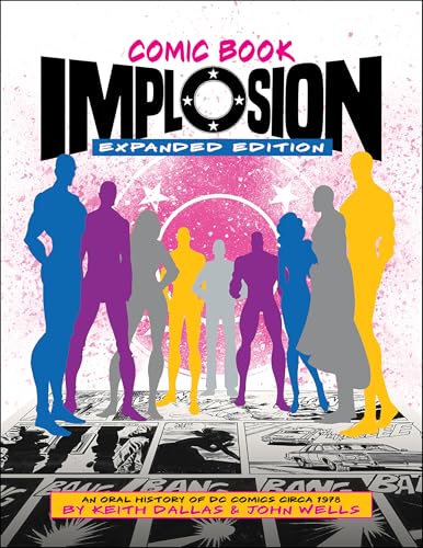 Book cover: "Comic Book Implosion" with silhouetted figures and comic panels.