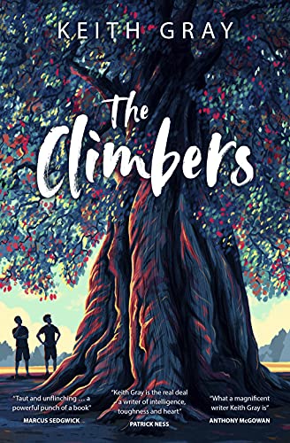 Book cover: "The Climbers" with a large tree and two figures below.