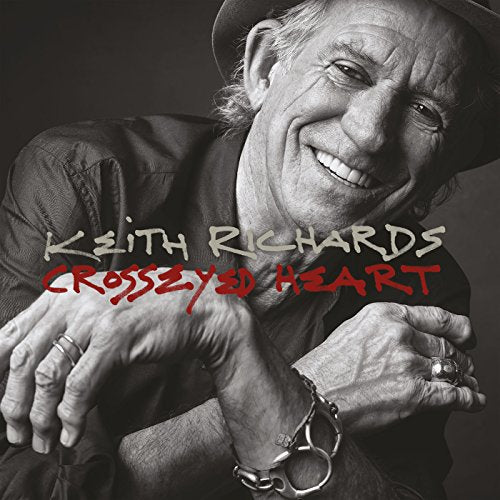 Black and white portrait of Keith Richards with album title overlay.