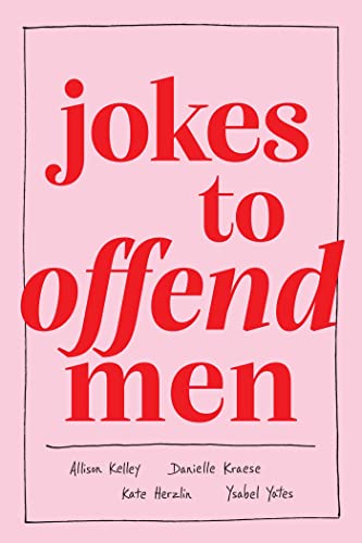Pink book cover with red text reading "jokes to offend men.
