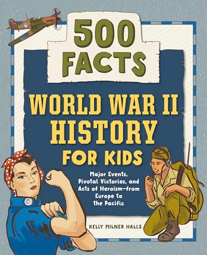 Book cover: “World War II History for Kids” with illustrations of war imagery.