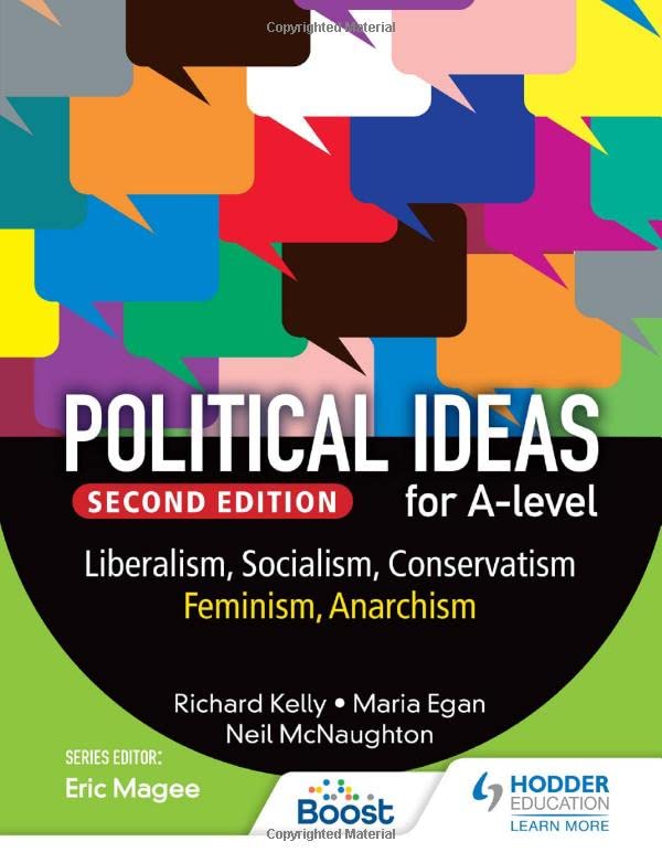 Book cover for Political Ideas for A-level featuring colorful speech bubbles and text.