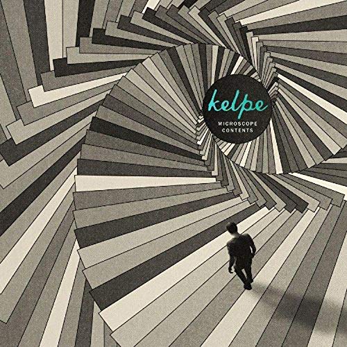 Spiral staircase illustration with a small figure, album cover for Kelpe.
