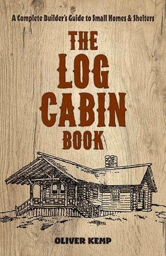 Book cover with rustic lettering and a drawing of a log cabin.
