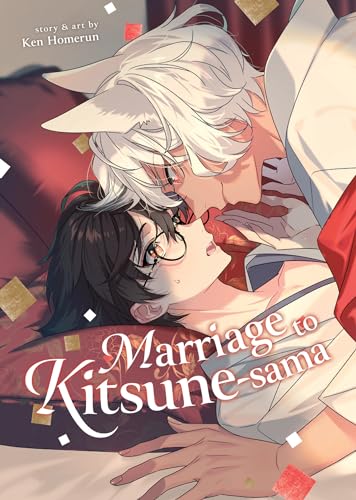 Two men, one with fox ears, in a close, intimate embrace.