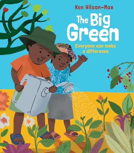 Two children watering plants in a garden on the cover of a picture book.
