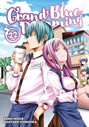 Manga cover featuring a man and woman in cafe uniforms standing before a building.