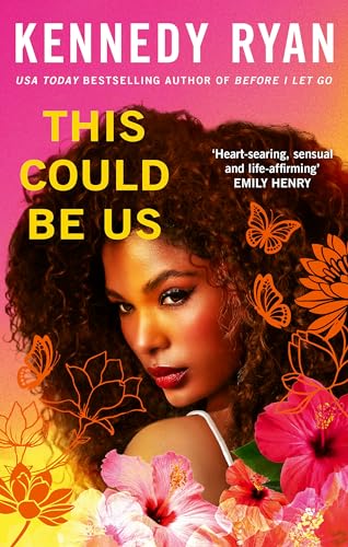 Book cover featuring a woman with curly hair and tropical flowers.