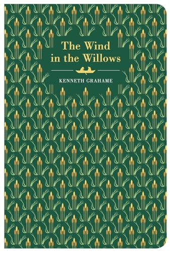 The Wind in the Willows book cover with a green repeating cattail pattern.