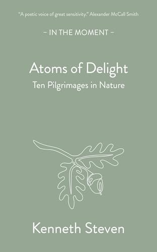 Book cover of Atoms of Delight by Kenneth Steven with a line-art oak leaf.