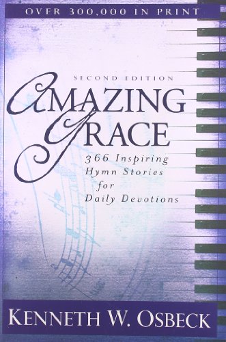 Book cover with purple script title "Amazing Grace" over piano keys.
