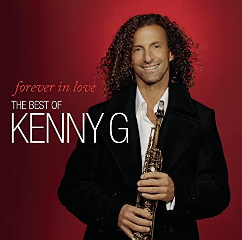 Kenny G holding a saxophone, album cover with red background.