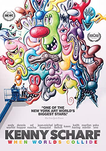 DVD cover for āKenny Scharf: When Worlds Collideā featuring colorful, cartoonish art.