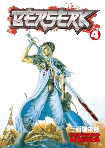 Berserk volume 4 manga cover featuring Guts with a large sword on a battlefield.
