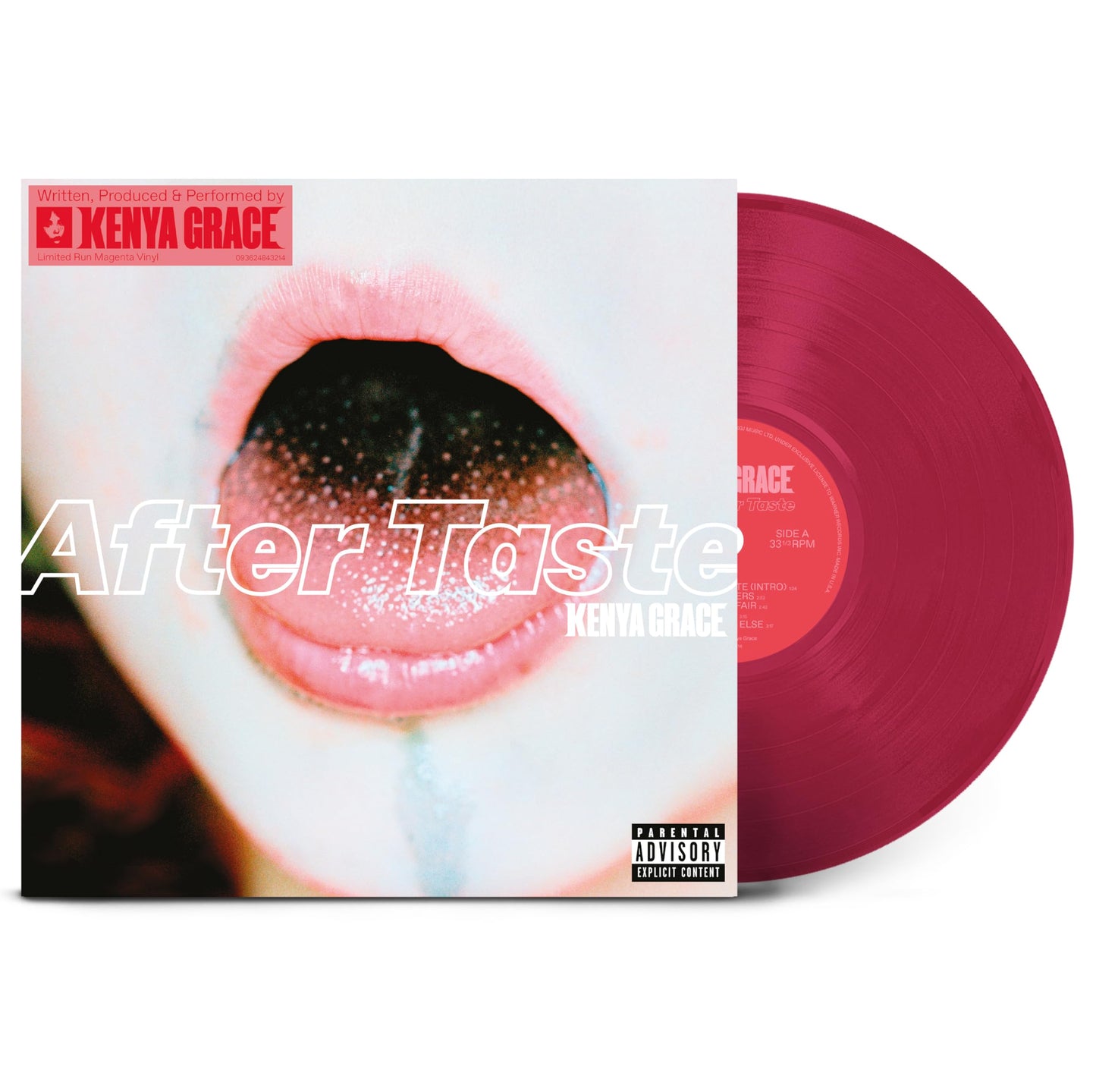 Red vinyl record for Kenya Grace’s “The After Taste” album.