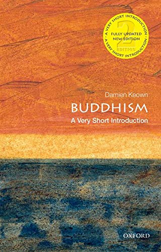 Book cover of Buddhism: A Very Short Introduction with abstract orange and blue background.