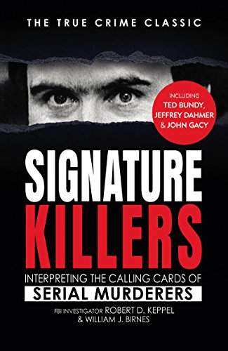 Book cover featuring a close-up of eyes and the title "Signature Killers" in red.
