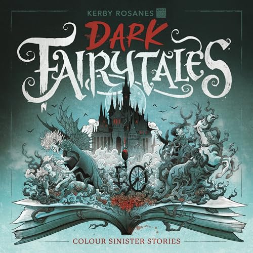 Book cover: “Dark Fairytales” with gothic castle, figures, and swirling smoke.
