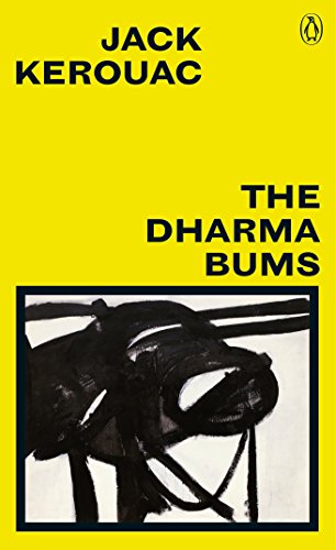 Yellow book cover for “The Dharma Bums” by Jack Kerouac, with a plane.
