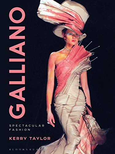 Book cover featuring a model in a dramatic, ruffled pink Galliano design.