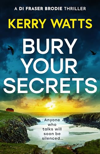 Book cover: “Bury Your Secrets” with coastal landscape and dark sky.