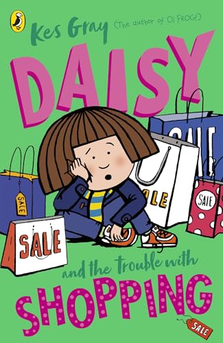 Book cover: girl with shopping bags, bright colors, cartoon style.