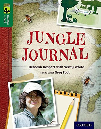 Book cover: "Jungle Journal" with images of a jungle, bee, and explorer.