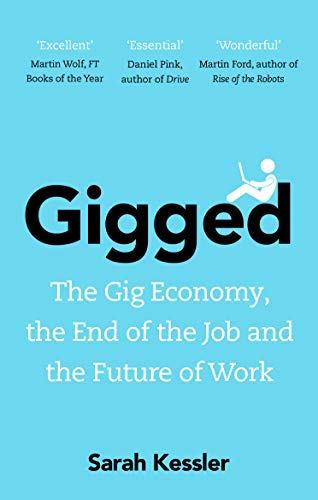 Book cover for "Gigged" with large blue text and a person icon.
