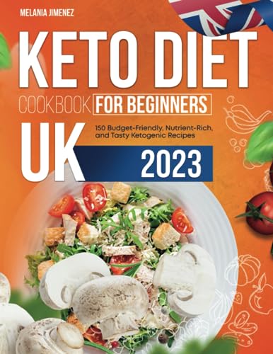 Cookbook cover with keto diet title, salad image, and UK flag detail.