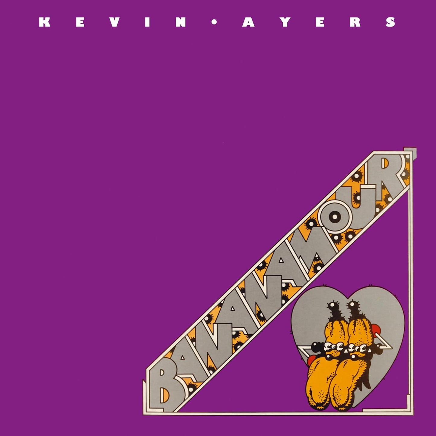Kevin Ayers Bananamour album cover with purple background and stylized text in a triangle.