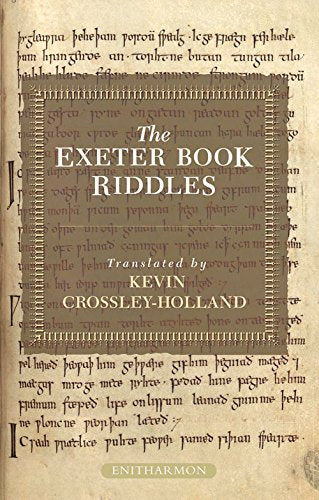 Book cover featuring The Exeter Book Riddles text over a background of ancient manuscript.