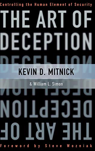 Book cover: "The Art of Deception" by Kevin D. Mitnick, black and white.