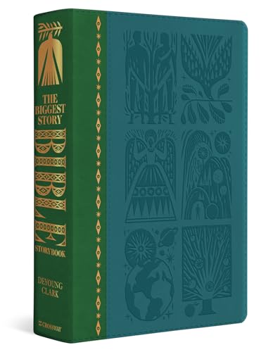 Green and teal storybook with embossed biblical imagery and gold lettering.