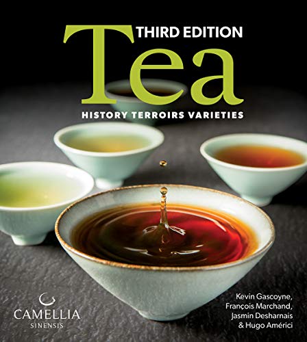 Book cover for Tea: History, Terroirs, Varieties showing four small bowls of tea.